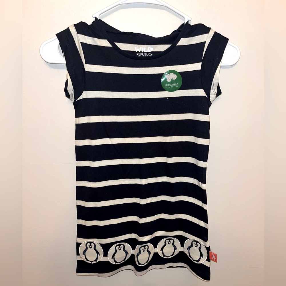 Wild Republic Youth Girls Blue/Beige Dress Penguins Size 6 Organic Cotton NWT